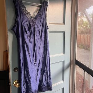 Vintage Blue Lace Slip Nighty Silk or Satin Plus Size 14/16